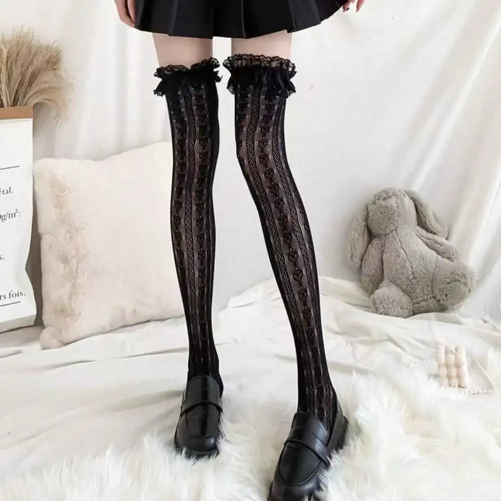 Lace Bow Sweet Knee High Stockings JK Hollow Out Japanese Boots Socks High Tube Lolita Spring and Autumn Outfits