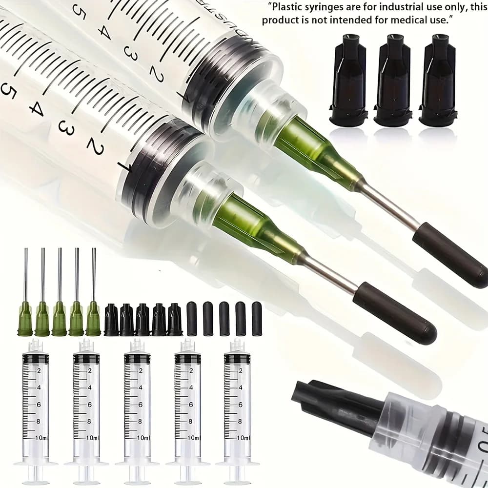 10ml Luer Lock Liquid Dispensing Barrel with Long Blunt Tip Needles and Black Sealing Caps Multipurpose Measuring Tool for Garde