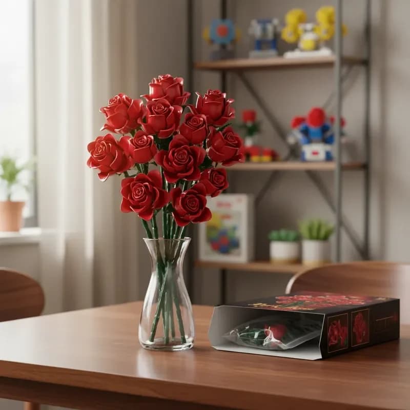 Rose Building Blocks 546 pezzi Modello di bouquet di fiori romantici, composizione floreale MOC, regalo di compleanno per ragazze, decorazioni per la casa