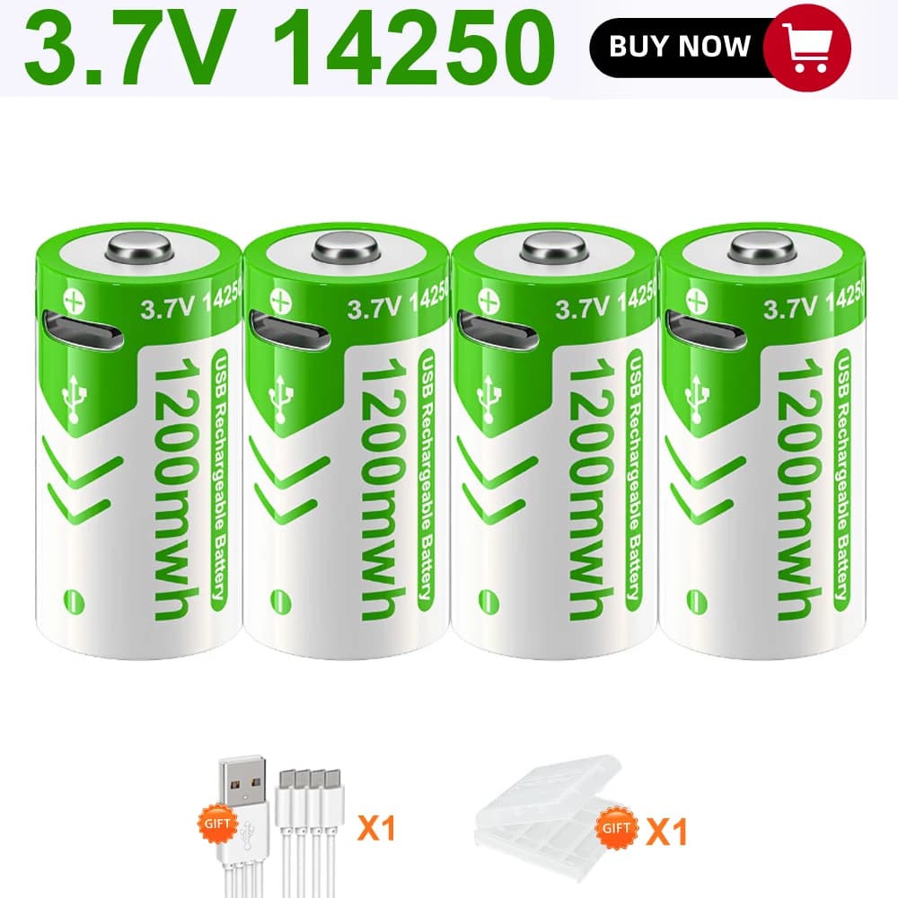 Batteria al Litio PALO 14250 3.7V 1200mWh Ricaricabile USB per Allarmi Antifumo CNC, Contatori Intelligenti, Bilance Elettroniche