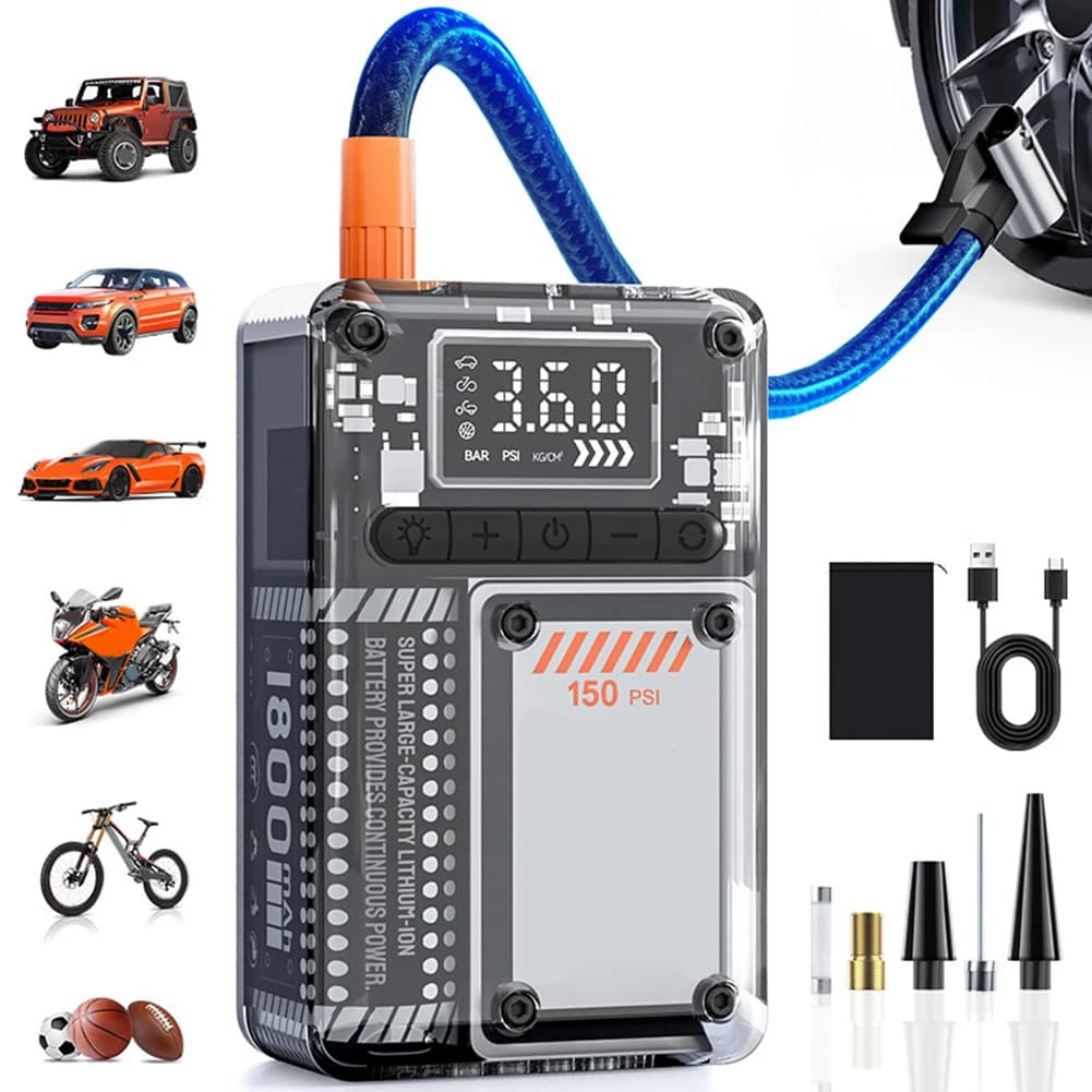 Pompa di gonfiaggio per pneumatici wireless per compressore d'aria per auto portatile da 150 psi con manometro digitale per compressore d'aria per bici da moto per auto