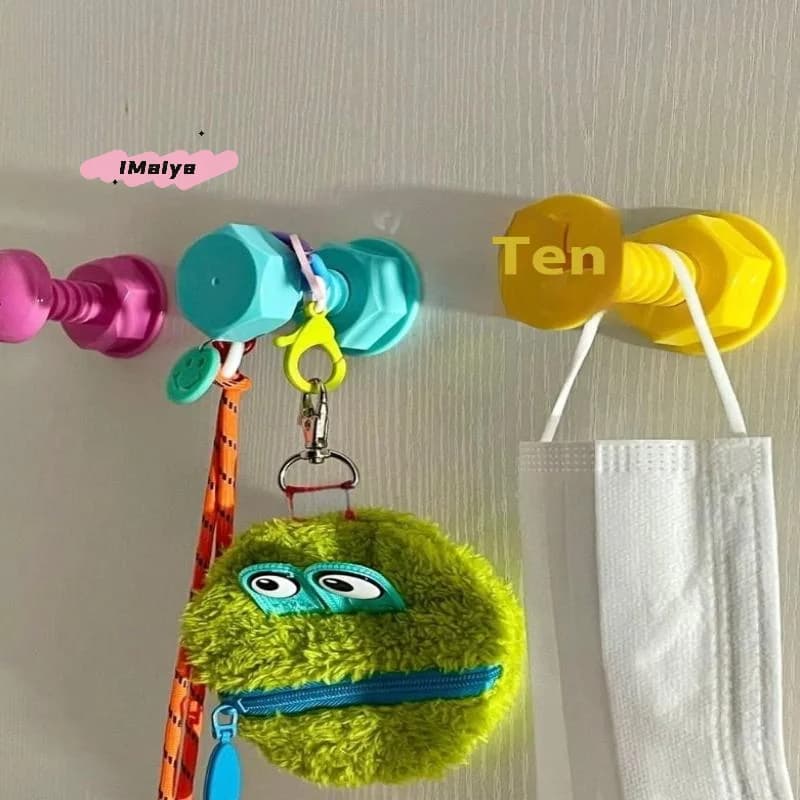 M-1/3pcs Creative Colorful Screw Self-adhesive Hook Cute Cartoon Sticky Hook for Wall Door Bathroom Non Punching Hooks for Bag