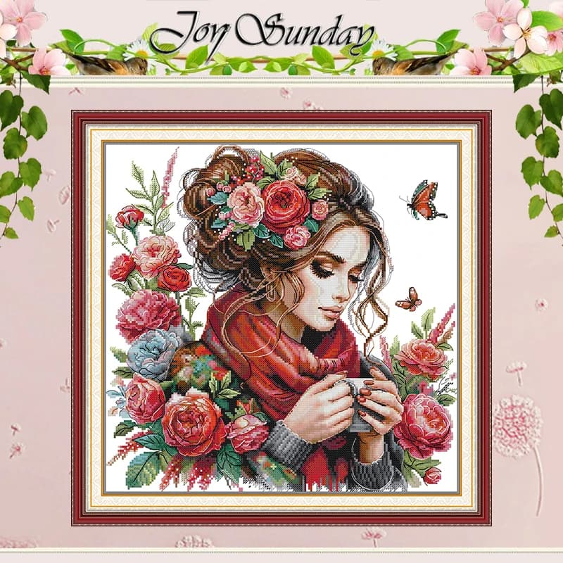 Una ragazza come un fiore modelli conttati punto croce set fai da te 11CT 14CT 16CT HD timbrato DMC punto croce kit ricamo cucito