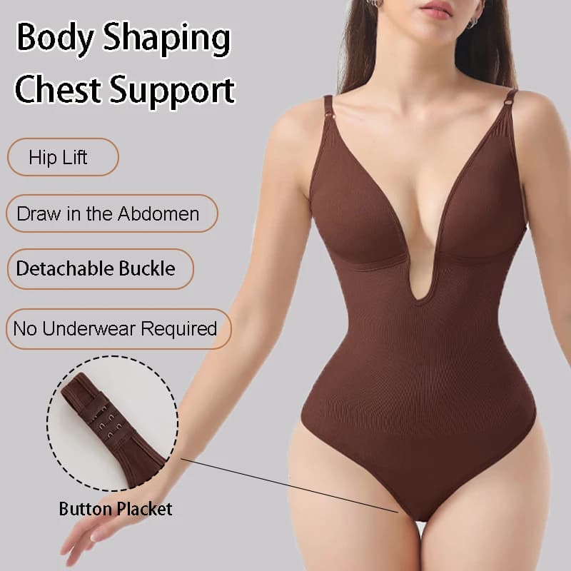Women's Seamless Shapewear Backless Bodysuit Deep V Tummy Control Thong Body Shaper Slimming Push Up Camisole Full Body Shaper