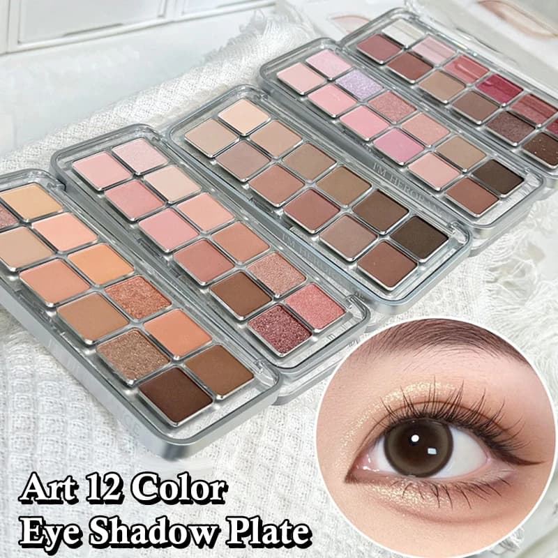 Palette di Ombretti HERORANGE a 12 Colori a Bassa Saturazione, Palette di Trucco Occhi Tutto Opaco, Trucco Quotidiano, Ombretti a Lunga Durata