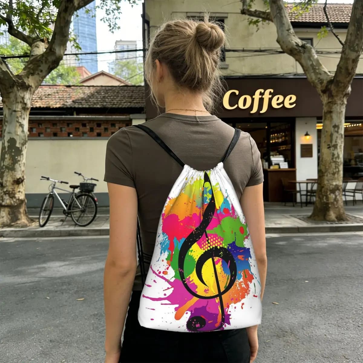 Zaini con motivo Splash Ink Music Note, borse con coulisse alla moda, borse sportive, borse per libri per uomo e donna, per la scuola