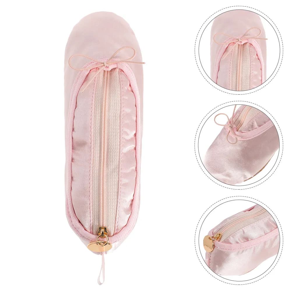 2Pcs Ballet Shoe Makeup Pouch Elegant Satin Design Multi-Purpose Pen Brush Storage Case for Girls Dance Enthusiasts