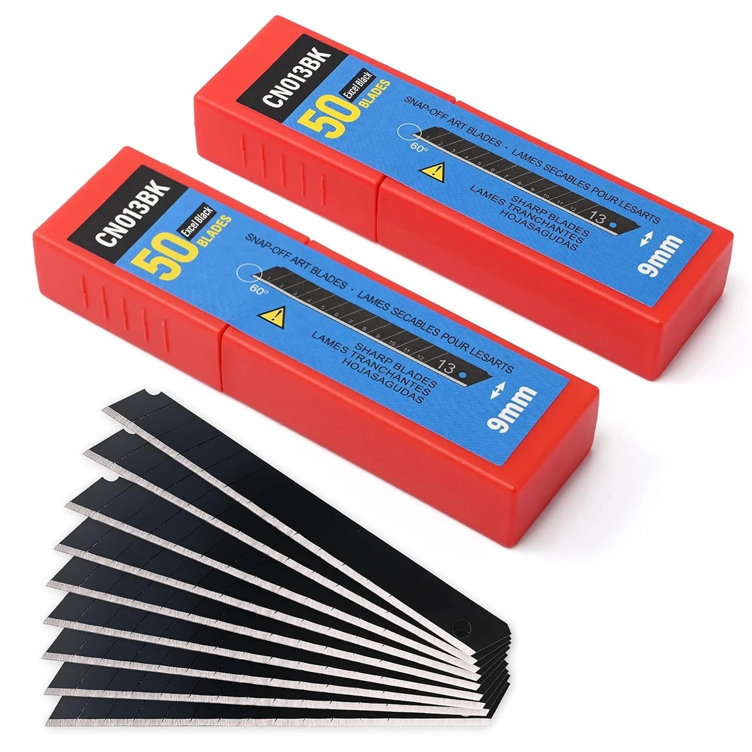 EHDIS 50/100 pezzi lame di ricambio in acciaio al carbonio rivestito nero per coltello multiuso da 9 mm utensile da taglio di ricambio per carta da imballaggio per auto in vinile 60 gradi
