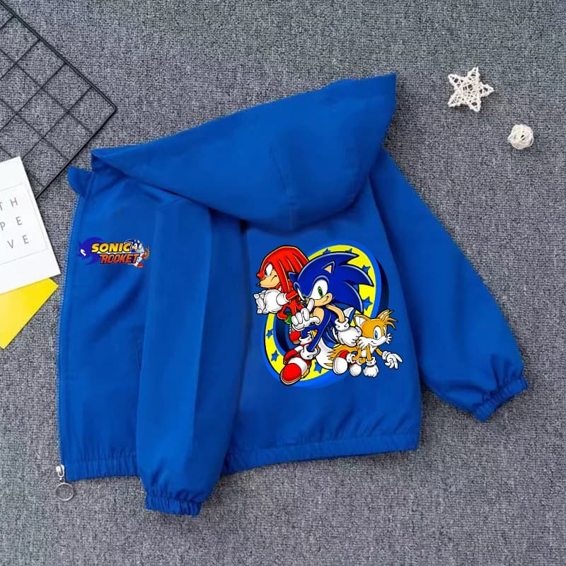 Sonics Kids Cartoon Cardigan Hoodie Jackets with Casual Hood Boy Girl Waterproof Wind Jacket Comfortable outerwear