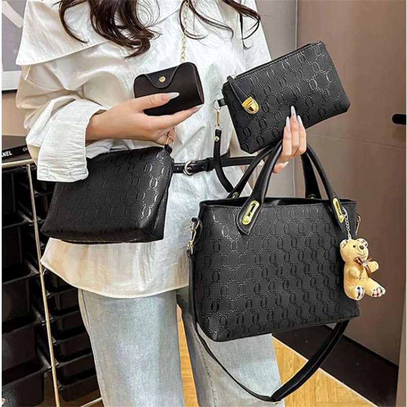 Set di 4 Borse da Donna in Pelle PU di Lusso con Borsa a Tracolla, Portafoglio e Borsa Multifunzione, Borse Firmate