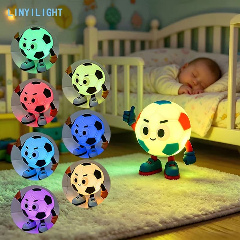 RGB Football Night Light Rechargeable Soccer Lamp Silicone Night Light Soccer Gifts Soccer Stuff Football Lamp Home Decor