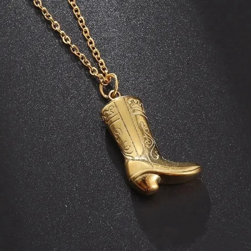 Western Style Cowboy Boots Necklace Neck Jewelry Charm Collarbone Chain Stainless Steel Zircon Vintage Golden Necklace Women