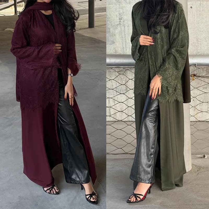 Cardigan Women Eid Abaya Party Dresses Dubai Lace Long Robe Kaftan Jalabiya Ramadan Muslim Abayas Morocco Arab Long Robe Vestido