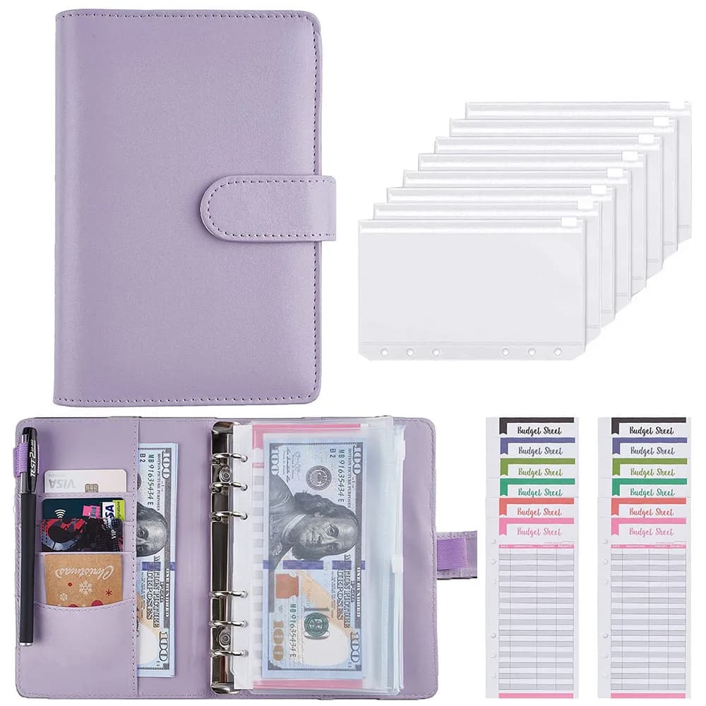 Set di buste per contanti per notebook con raccoglitore economico in pelle PU 2024 A6, con tasche raccoglitore per organizzatore di fatture per risparmiare denaro