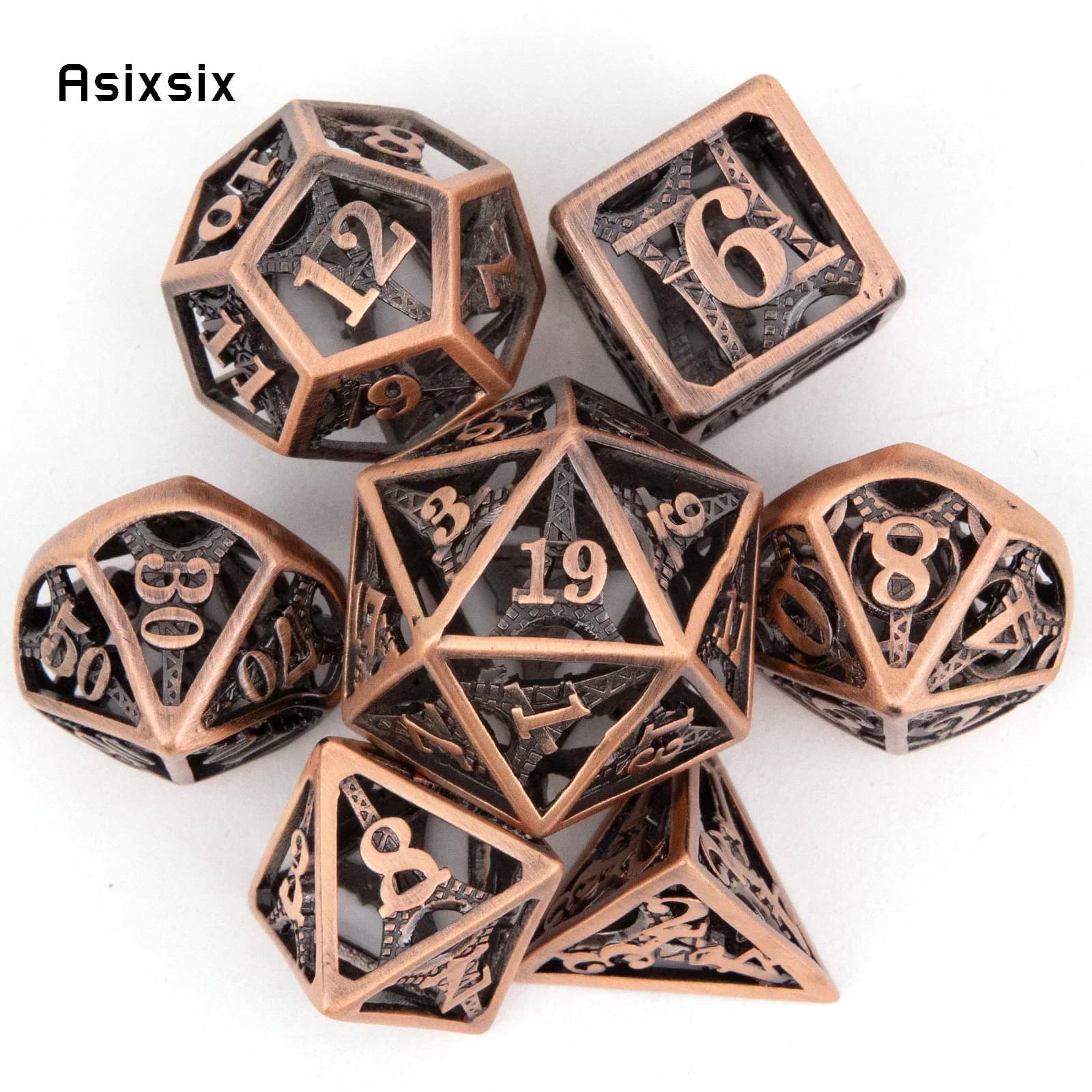 Set di 7 Dadi in Rame a Torre Cava, Perfetti per Giochi di Carte, Giochi da Tavolo, Critical Role, RPG, D&D