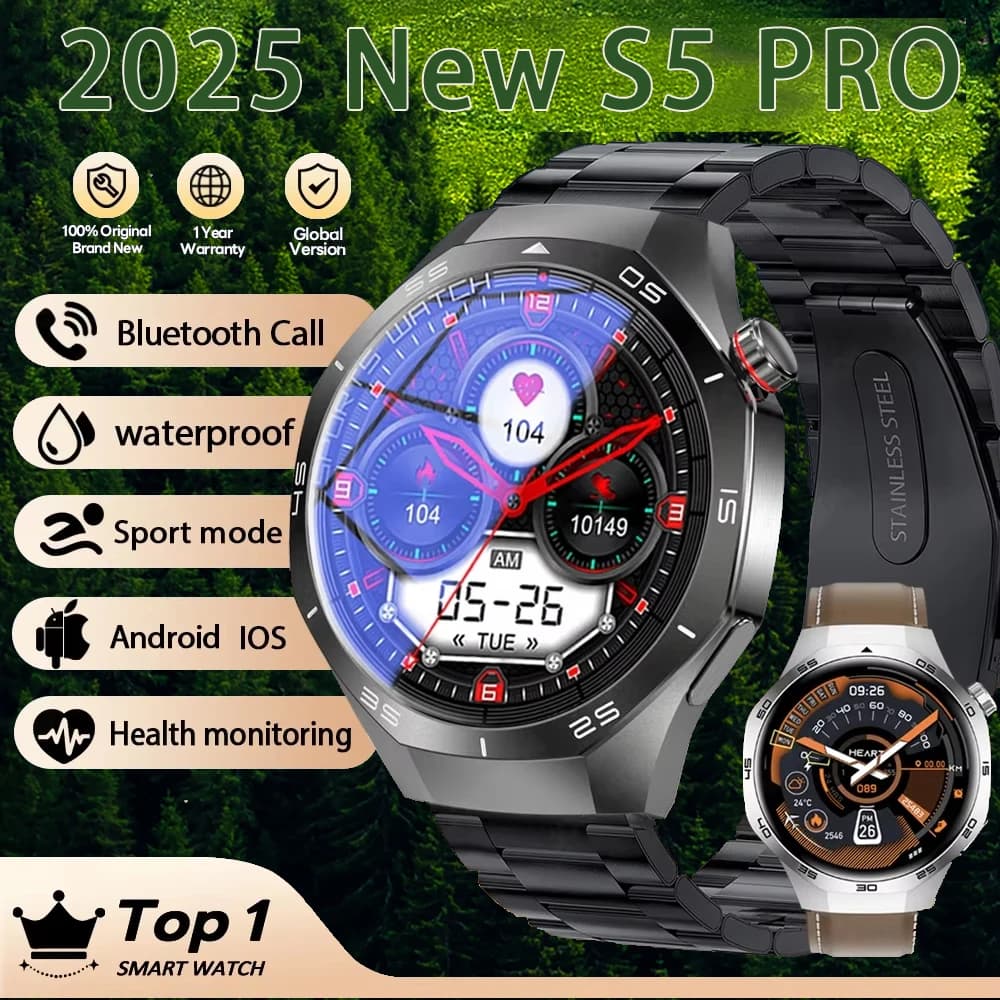 2025 Nuovo S5 Astuto Della Vigilanza Degli Uomini di Monitoraggio della Frequenza Cardiaca Sport Fitness AMOLED BT Chiamata Astuto Della Vigilanza Full Touch Screen Per Android IOS