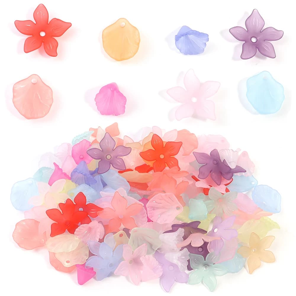 100Pcs/Lot 12mm 17mm 20mm Frosted Acrylic Flower Beads Caps For Jewelry Making DIY Necklace Bracelet Accessories Wholesale