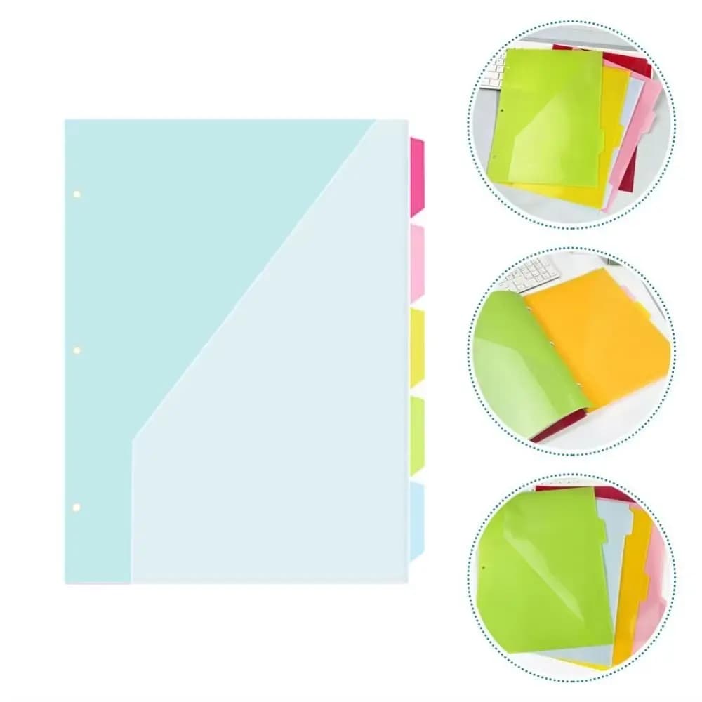5 pezzi di cartelle per documenti con pagine indice, tasche e linguette, cartelle per documenti a 3 fori, etichette colorate, resistenti all'usura