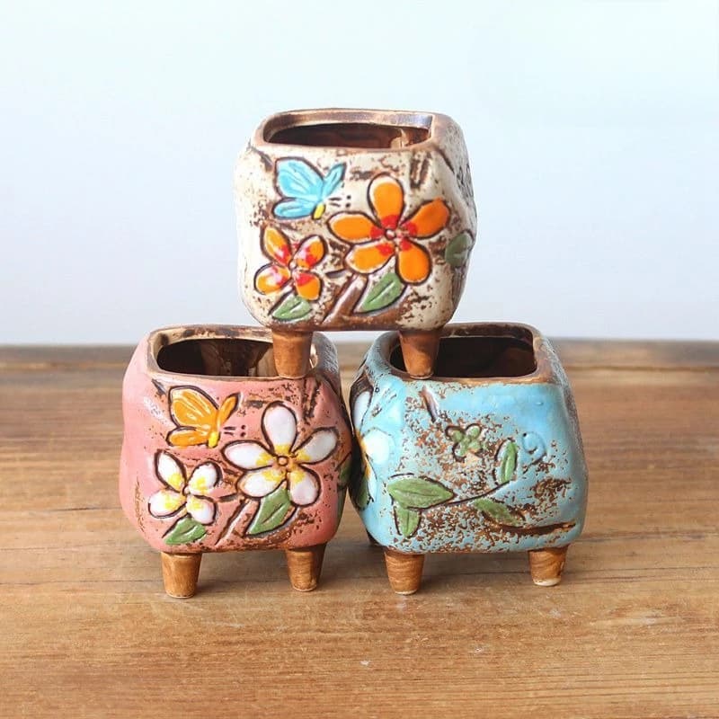 Hand Drawn Succulent Flower Pot Home Indoor and Outdoor Plant Flower Pot Mini Small Seedling Pot Cartoon Cute Vase Decoration