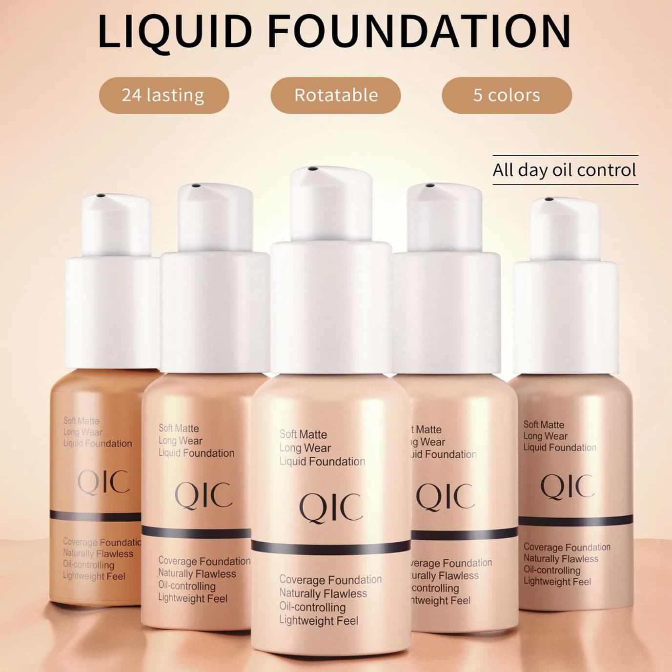 QIC Fondotinta Liquido Opaco Morbido Impermeabile Controllo Olio Correttore Lunga Durata Idratante Base Naturale Perfetta BB Cream