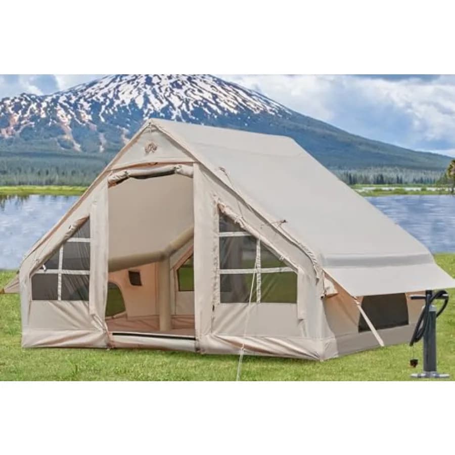 Inflatable camping tents with stove hole, easy to mount inflatable tents for 4 people, waterproof inflatable camping tent for 4 seasons
