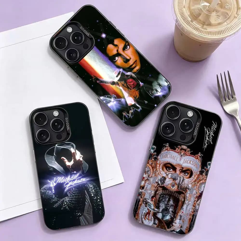 m-Michael j-Jackson Superstar Phone Case For iPhone 17,16,15,14,13,12,11 Plus,Pro Max,XS,Colored Silver Plated Inside Cover