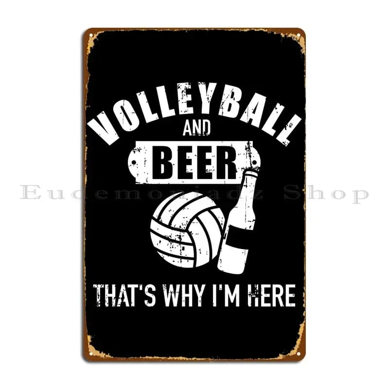 Targa in Metallo con Volleyball e Birra, Poster Divertente in Ferro per Club, Cucina, Casa, Insegna in Latta