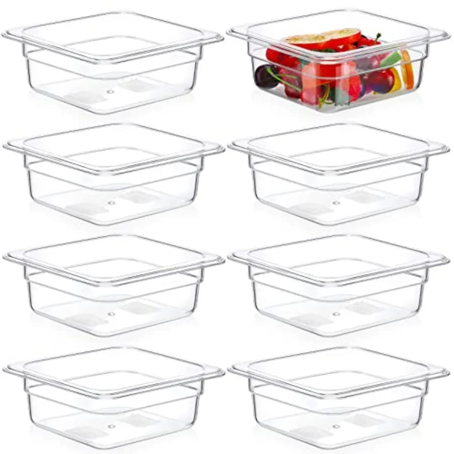 8 pezzi di dimensioni 1/6, contenitore per alimenti profondi da 2,6 pollici, plastica in policarbonato, trasparente, padelle fredde per la preparazione di alimenti del ristorante della cucina,