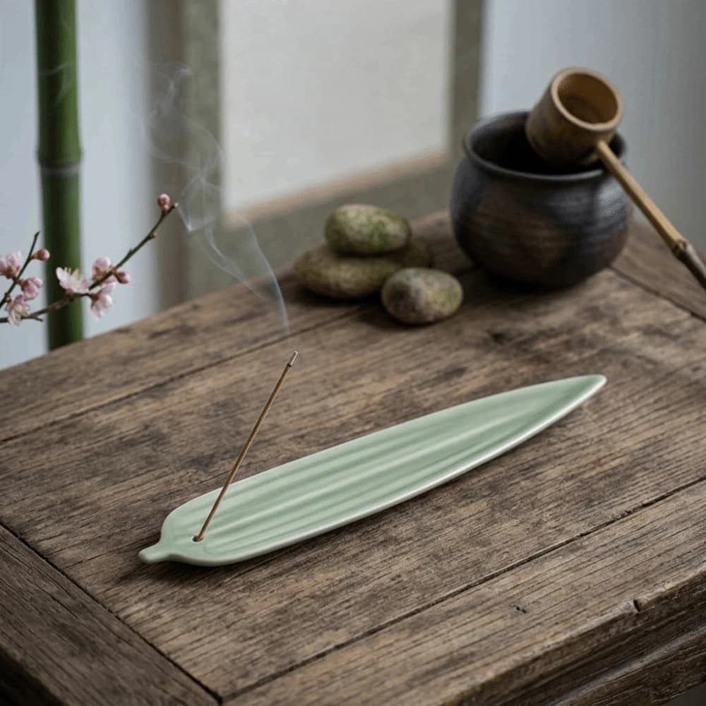Boat Shape Zongzi Leaf Incense Holder Long Traditional Incense Stick Burner Zen Style Ceramic Aromatherapy Ornament