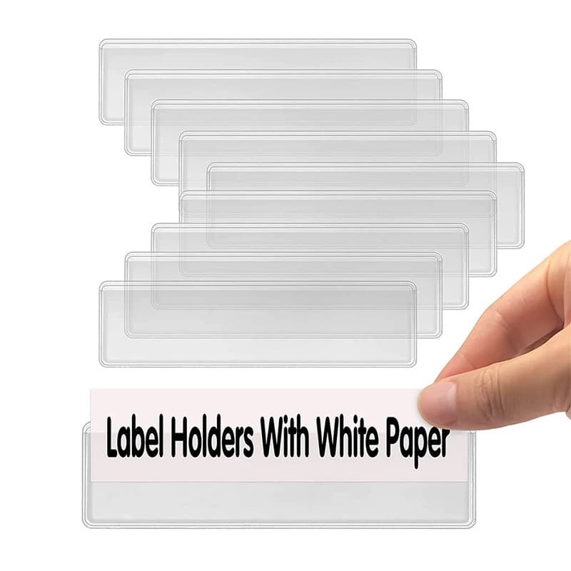 Borsa per etichette adesive in PVC trasparente da 10 pezzi 11 * 3 cm, carta di trazione per etichette per scaffali, per scaffali di magazzino, cassetti per documenti, armadietti per report