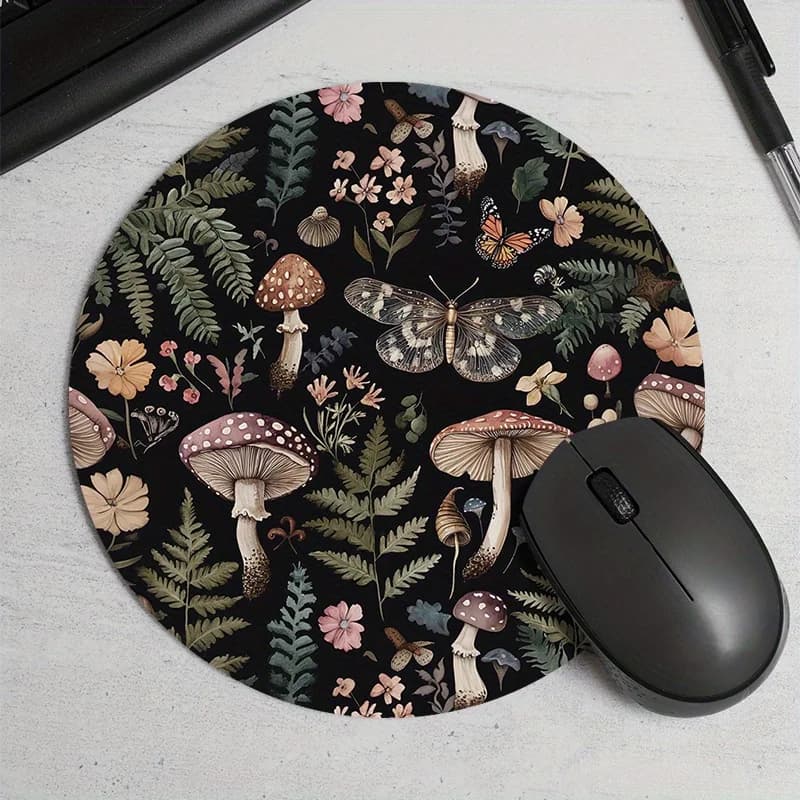 Tappetino per mouse rotondo con piante forestali Tappetino per tastiera da ufficio antiscivolo in gomma Tappetino da scrivania Configurazione per giocatori Decorazione Tappetino da gioco Desktops Organizzatore da scrivania