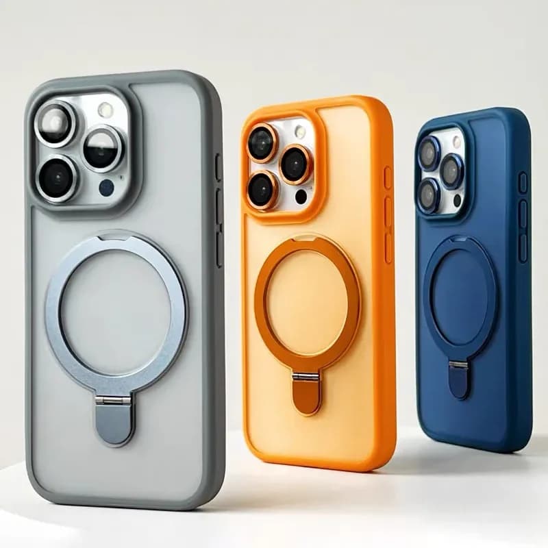 Luxury Magnetic Stand Phone Case For iphone 17ProMax For iPhone 11 12 13 14 15 16 17 Pro Max With Ring Holder Translucent Cases
