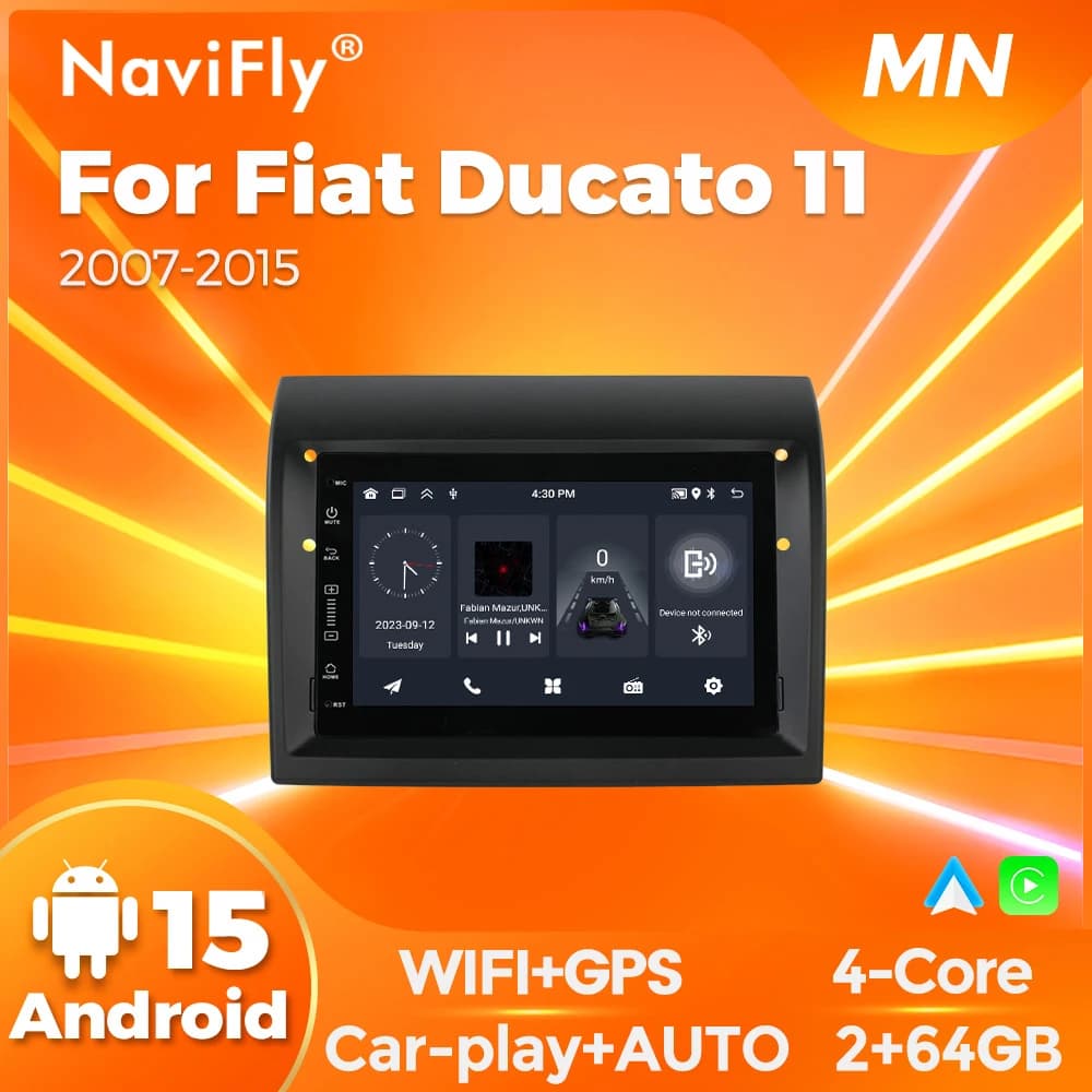 NaviFly Autoradio Android 15 da 7 Pollici con Lettore Multimediale per Fiat Ducato 11 / Peugeot Boxer, Sistemi Intelligenti con Carplay Wireless