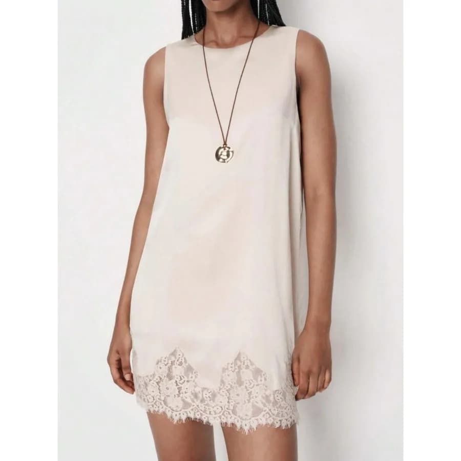 【Nuovo stile】Mini abito estivo da donna in raso Y2k con finiture in pizzo, senza maniche, girocollo, patchwork in pizzo, abito a trapezio, casual, per il sole