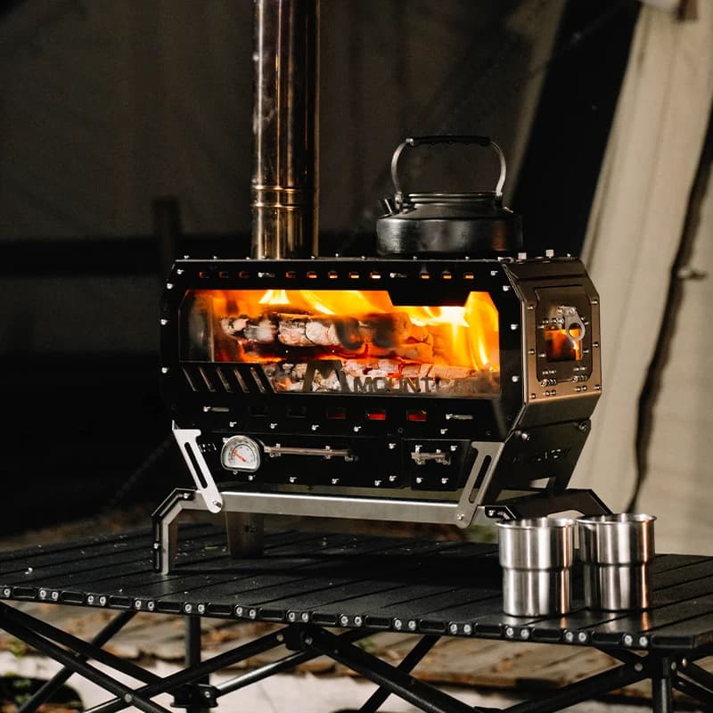 Stufa a Legna Multifunzione per Esterni, Attrezzatura per Riscaldamento Tenda da Campeggio, Fornello Portatile e Caminetto in Acciaio Inox 304