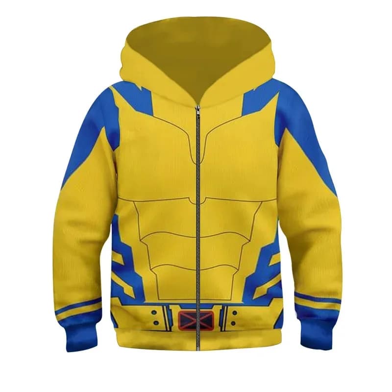 2025 enen Children Deadpool Wolverine Hoodies Cosplay Superhero Role Play Costumes 3D Print Jacket Coat Hooded Zipper Halloween