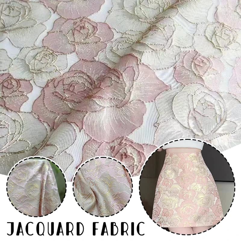 5 Colors Yarn-dyed Gold Silk Rose Jacquard Fabric Embossed Retro Fabric for Dress Jacket,Bags, A5 A6 Book Covers Making Material