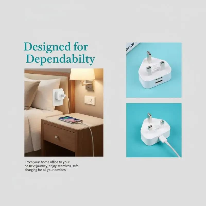 Universal UK Mains Plug Charger Adapter, 5V 2.1A Two USB Ports Fast Wall Charger for Smartphone Tablet