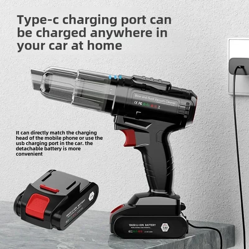 Aspirapolvere Portatile per Auto con Ricarica Wireless, Super Potente, Smontabile, con Batteria al Litio