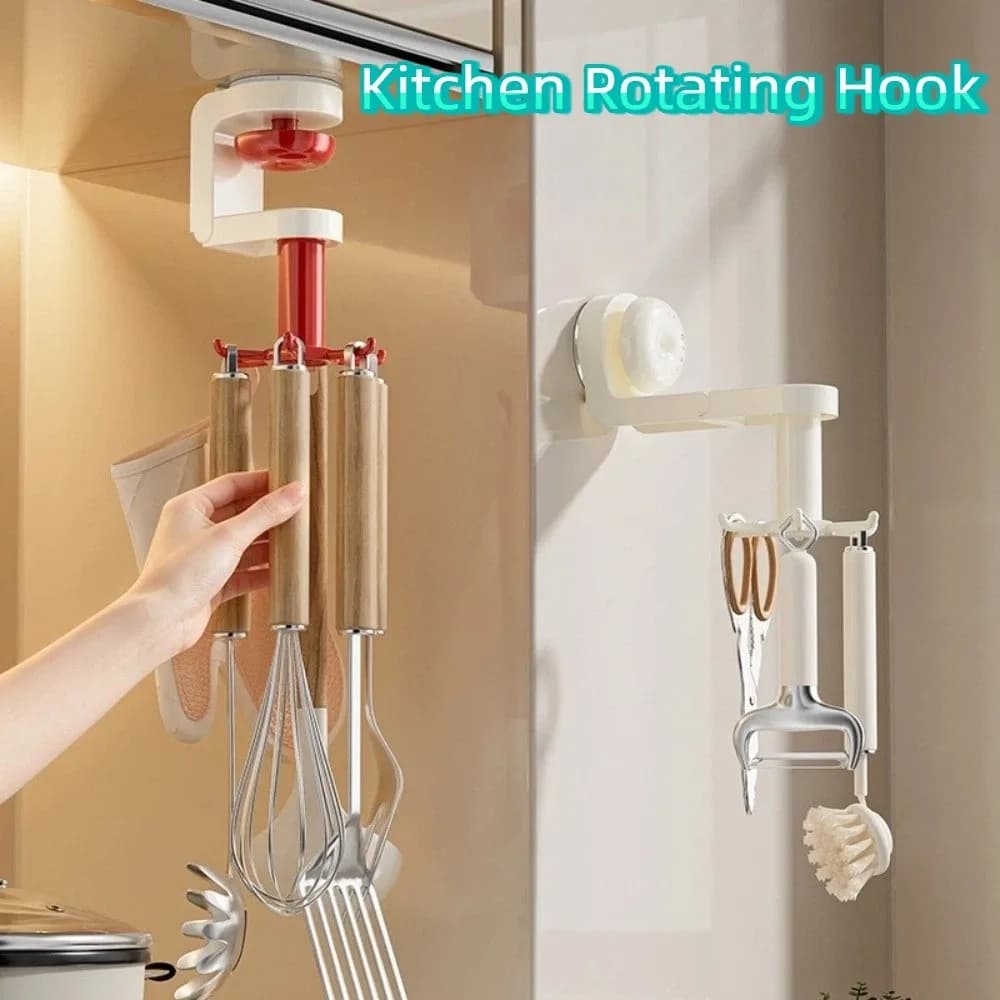 Rotatable Kitchen Rotating Hook Six-Claw Space-Saving Suction Cup Hook with Suction Cup Wall Mounted Storage Rack Indoor Storage