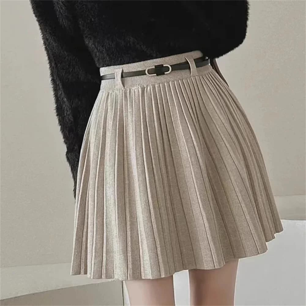 A-Line Knitting Skirts Women Korean Harajuku Casual Y2k High Waisted Mini Skirts Summer Solid Pleated Mini Harajuku Short Dress
