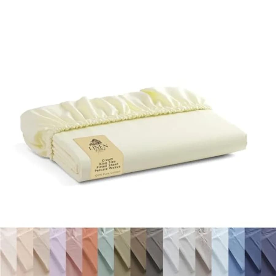 Lenzuolo con Angoli in Percalle 100% Cotone, Colore Crema, con Tasca Profonda 1, Adatto per Materassi Fino a 16 Pollici, Fresco e Rinfrescante, Resistente, per Letto Matrimoniale