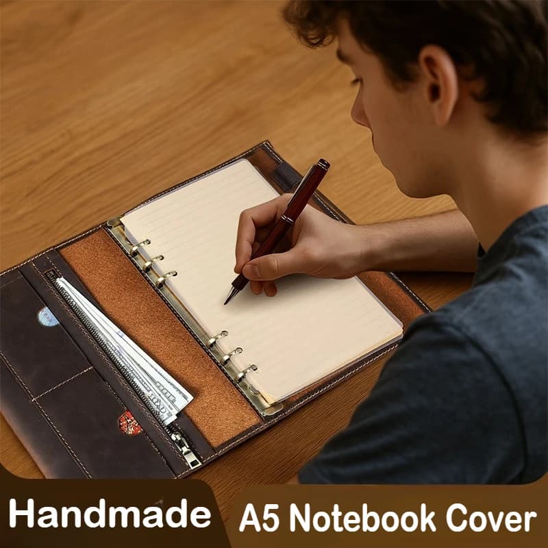 Copertina per notebook in vera pelle A5 Crazy Horse Raccoglitore ricaricabile a 6 anelli Fatto a mano in pelle bovina Folio Organizer Materiale scolastico per ufficio