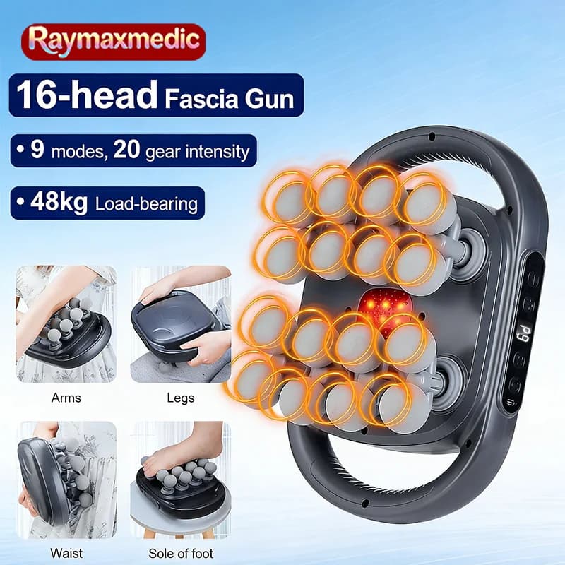 Raymax Electric Massage Set at 16 Textile Heads Deep, Muscular Massage for Fitness, Back Relaxation, Spalles, Legs and Feet