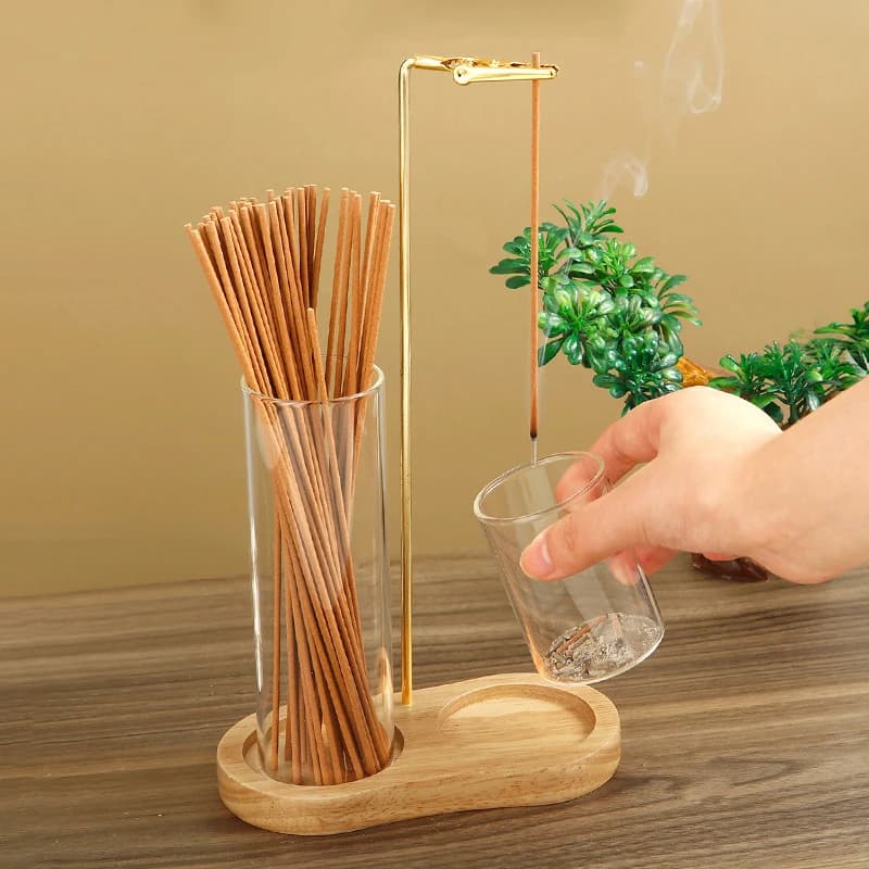 【Elegante】Porta Incenso 2 in 1 per Bastoncini, Bruciatore Anti-Cenere Volante con Raccoglitore di Cenere in Vetro Rimovibile e Organizzatore per Bastoncini d'Incenso