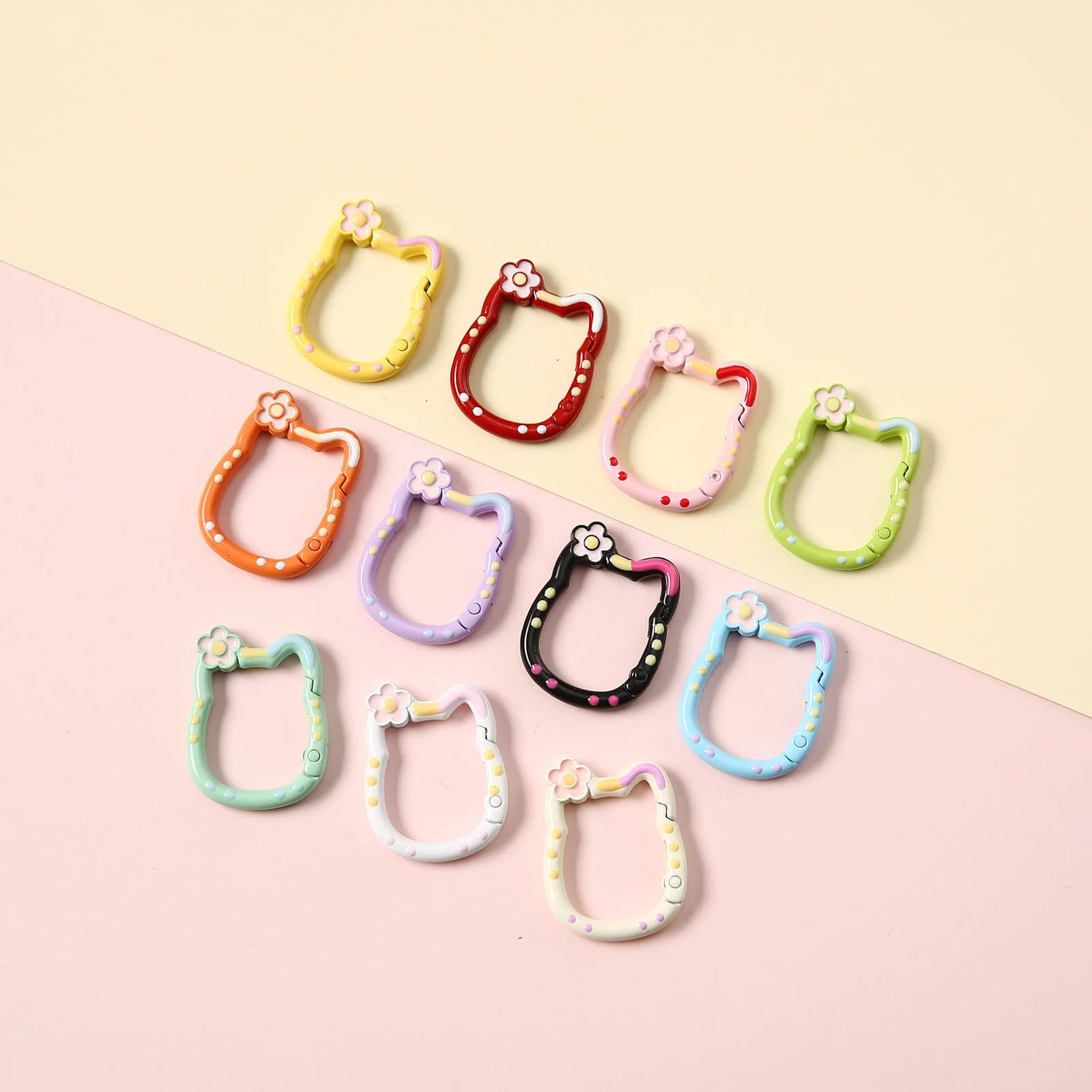 Anelli Portachiavi a Forma di Orecchie di Gatto con Fiore, Colorati in Smalto Apribili per Fai-da-Te, Ciondoli per Borse e Accessori per Portachiavi