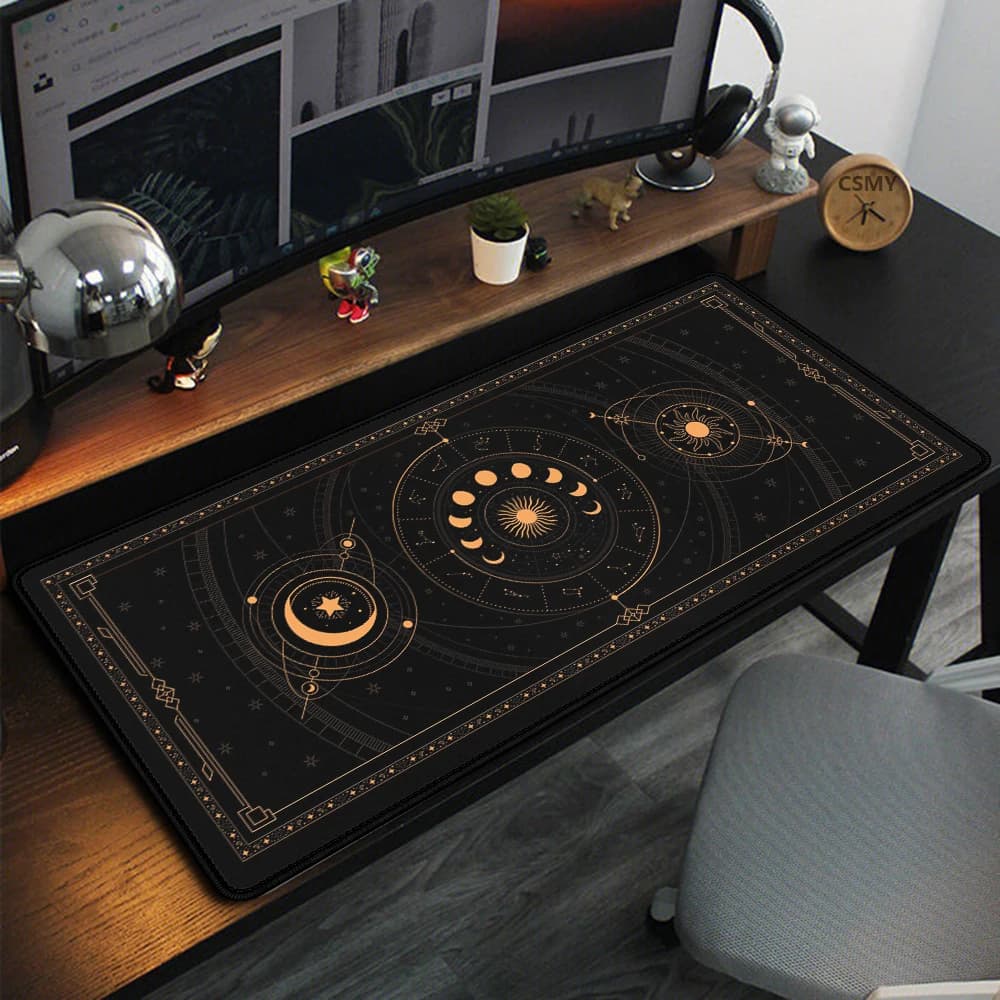 Nero Oro Luna Stella Divinazione Segno zodiacale Astrologico Tappetino da tavolo Costellazioni zodiacali Tappetino per mouse Tappeto per tastiera Tappetino per desktop