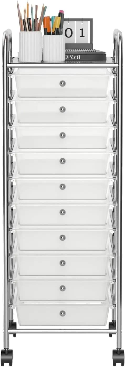 Drawer Rolling Cart 10 Drawers Office Home Teacher Use Storage Organizer Utility All Seasons Universal Portable Handles & Lockable Wheels