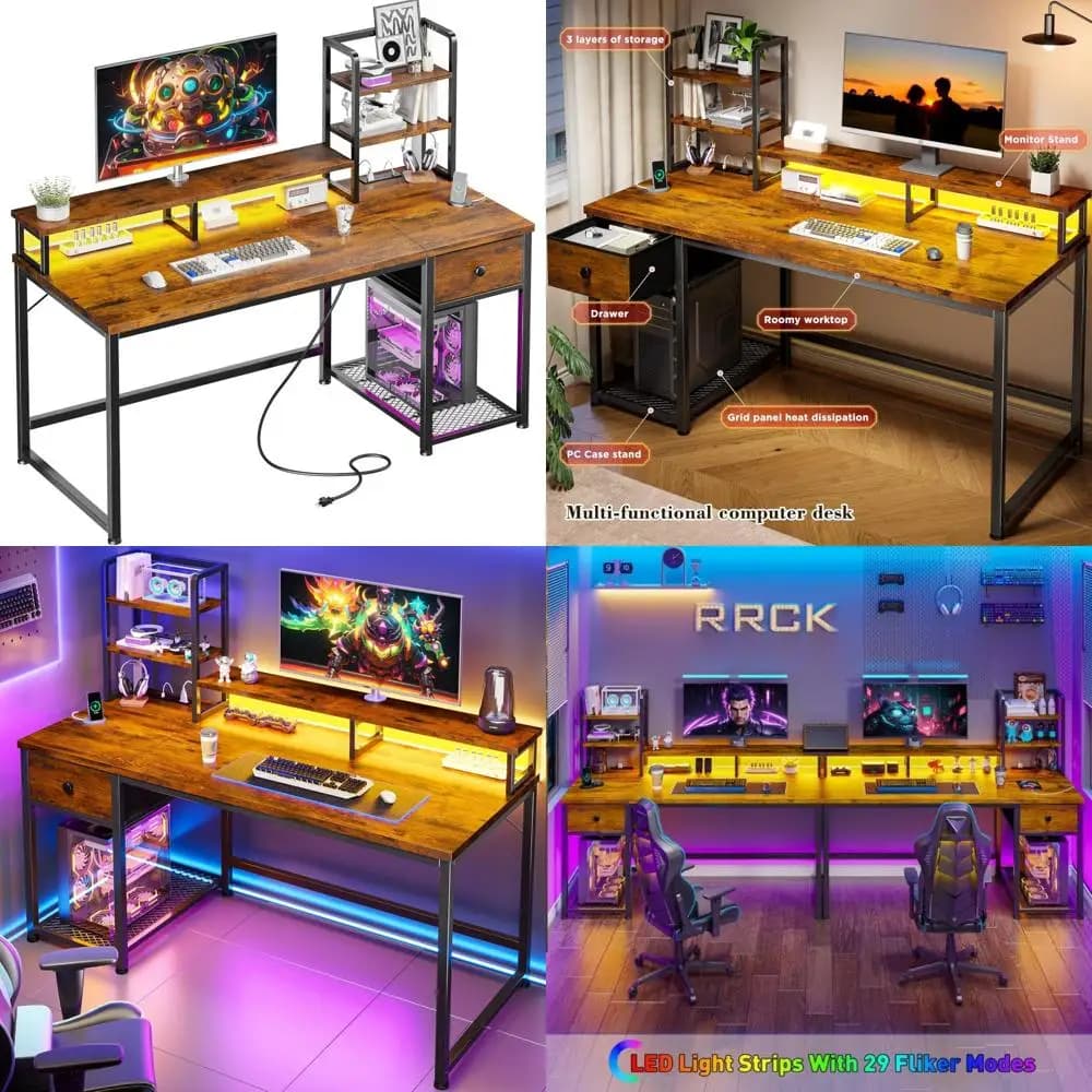 44 Scrivania da gioco reversibile con cassetti, porta di ricarica USB
