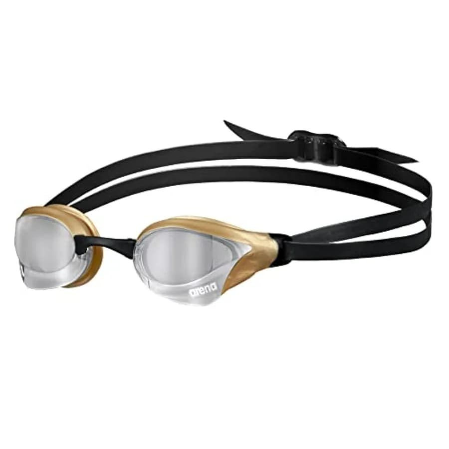 Racing swim goggles for men and women: polycarbonate lens, black mirror/non-mirror finish, anti-fog coating, cobra core swipe d